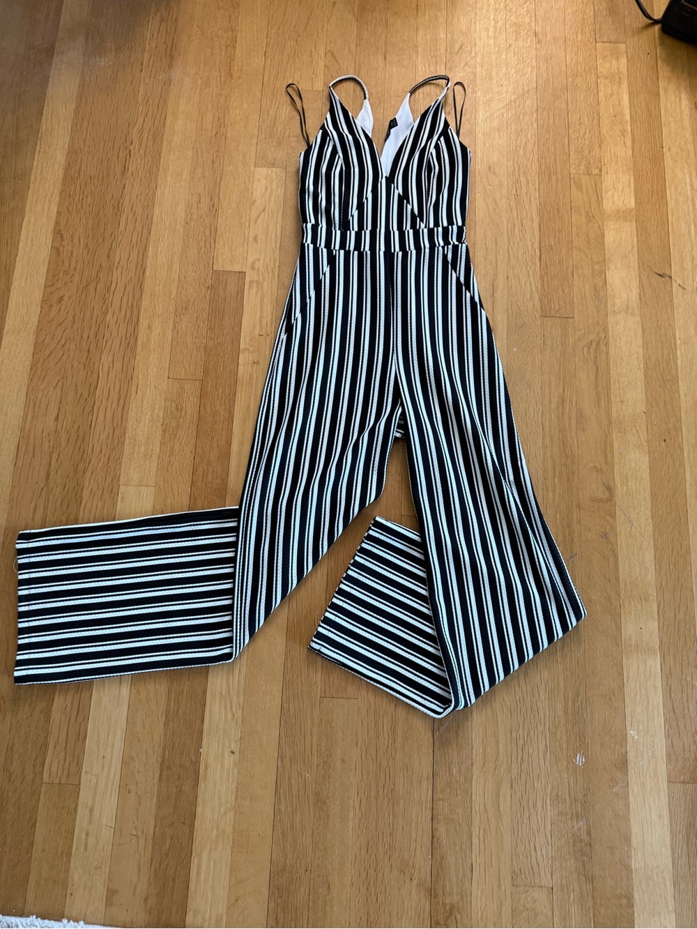 Miss Selfridge Black & White Striped Wide-Leg Jumpsuit